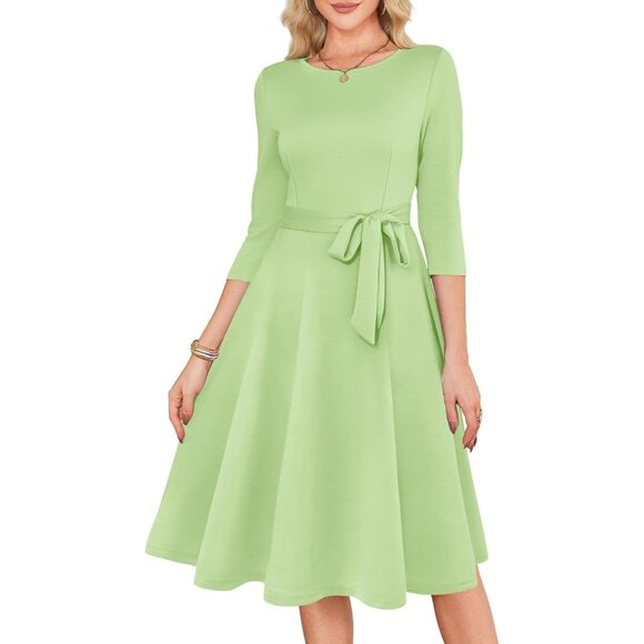 Women's light Green3/4 Sleeve Vintage Flattering A-line Vintage Cocktail Dresses - Picture 4 of 5